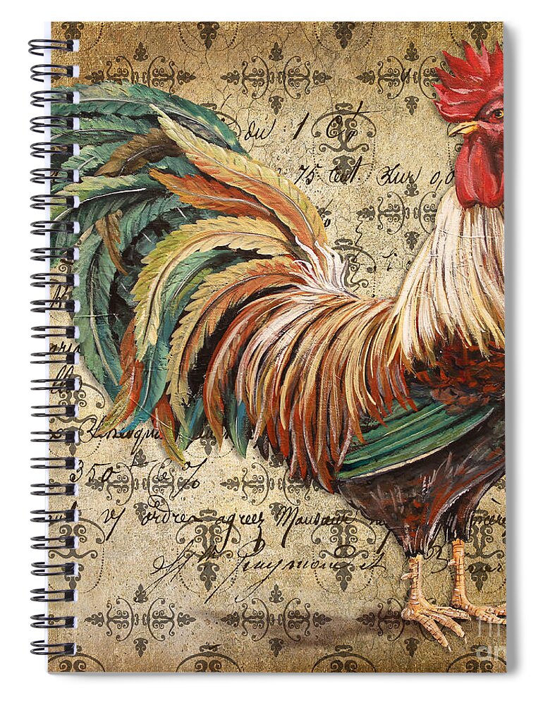 Acrylic Painting Spiral Notebook featuring the painting Rustic Rooster-JP2120 by Jean Plout