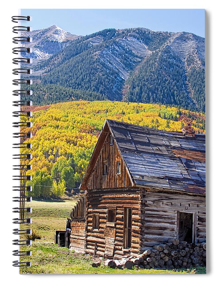 Aspens Spiral Notebook featuring the photograph Rustic Rural Colorado Cabin Autumn Landscape by James BO Insogna