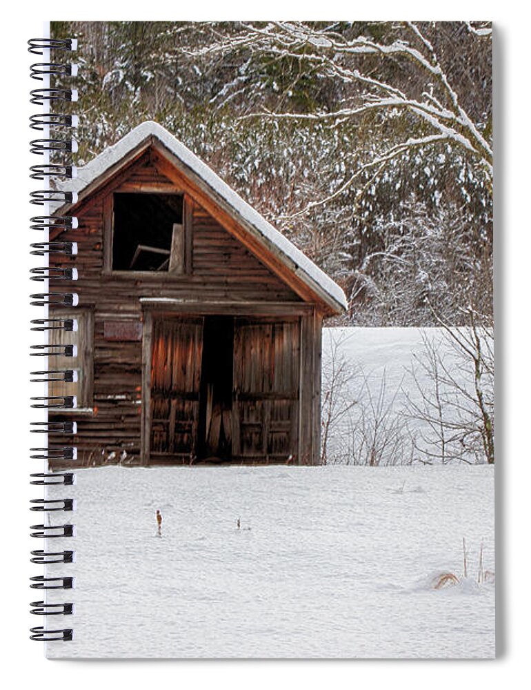  Scenic Vermont Photographs Spiral Notebook featuring the photograph Rustic Shack In Snow by Jeff Folger