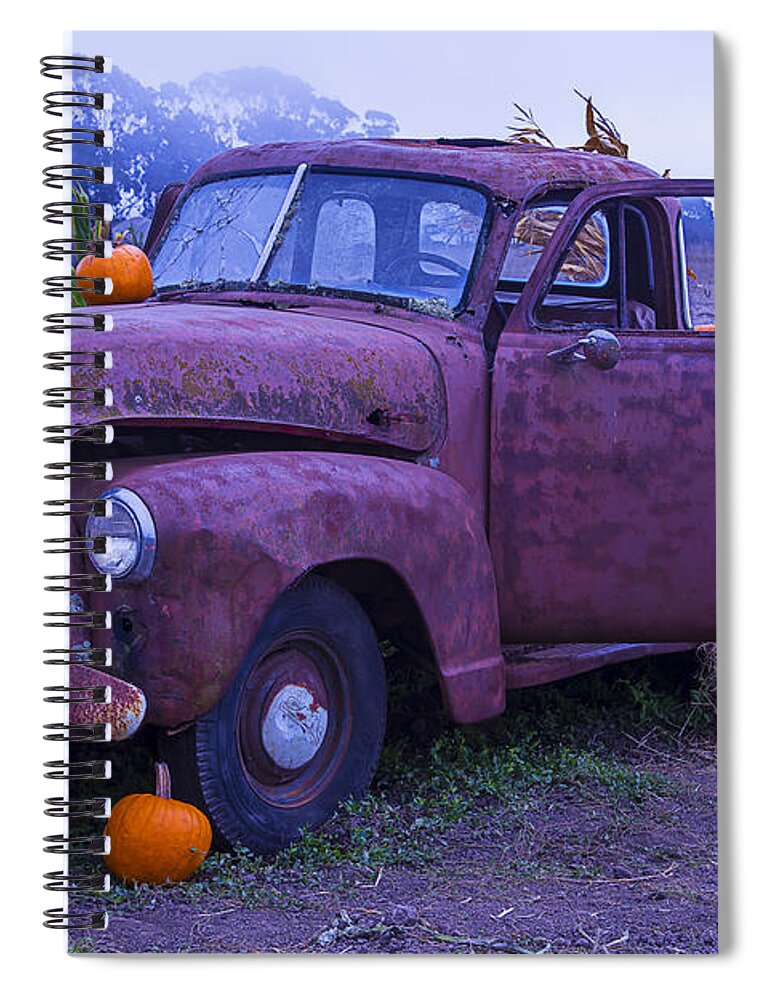 Truck Spiral Notebook featuring the photograph Rusty Truck With Pumpkins by Garry Gay