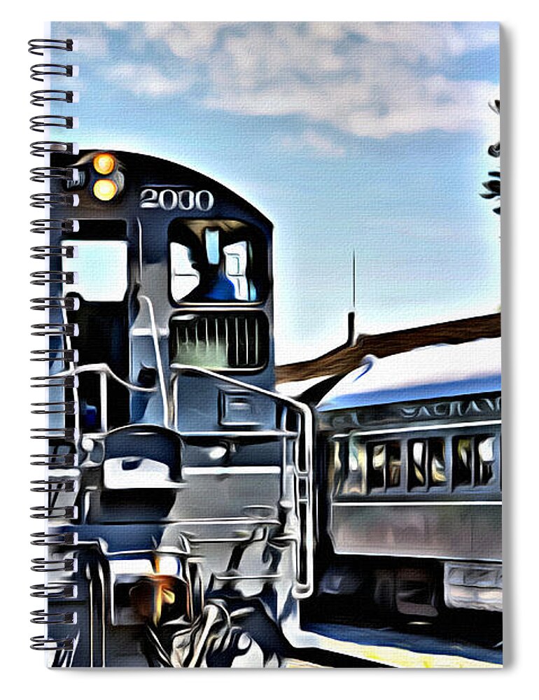 I've Been A Train Lover Since Childhood. Love The Adventure Of Train Travel. Added A Little Oil Effect To This One. Spiral Notebook featuring the photograph Sacramento Southern by Spencer Hughes