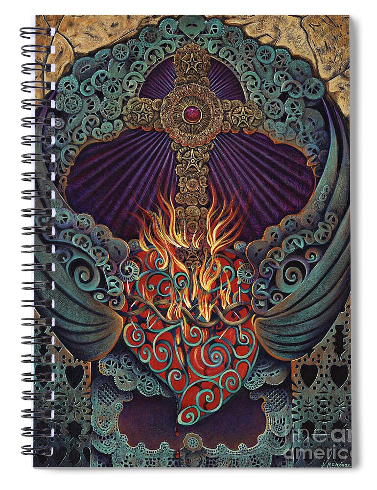Sacred Spiral Notebook featuring the painting Sacred Heart by Ricardo Chavez-Mendez