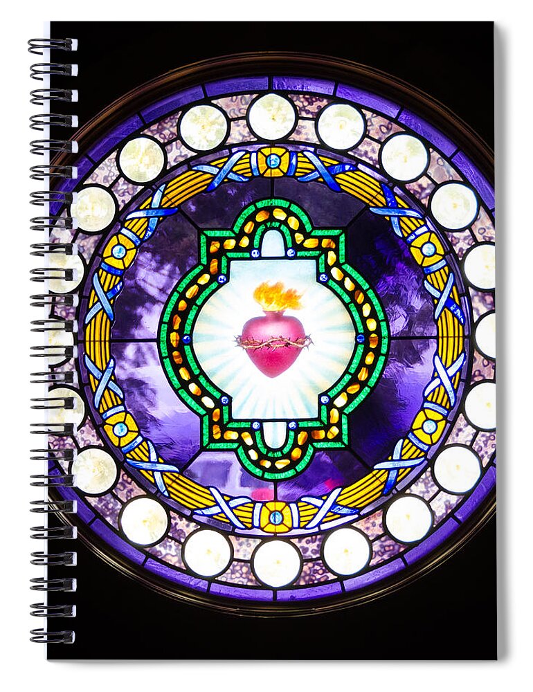 Sacred Heart Stained Glass Spiral Notebook featuring the photograph Sacred Heart Stained Glass by Debra Martz