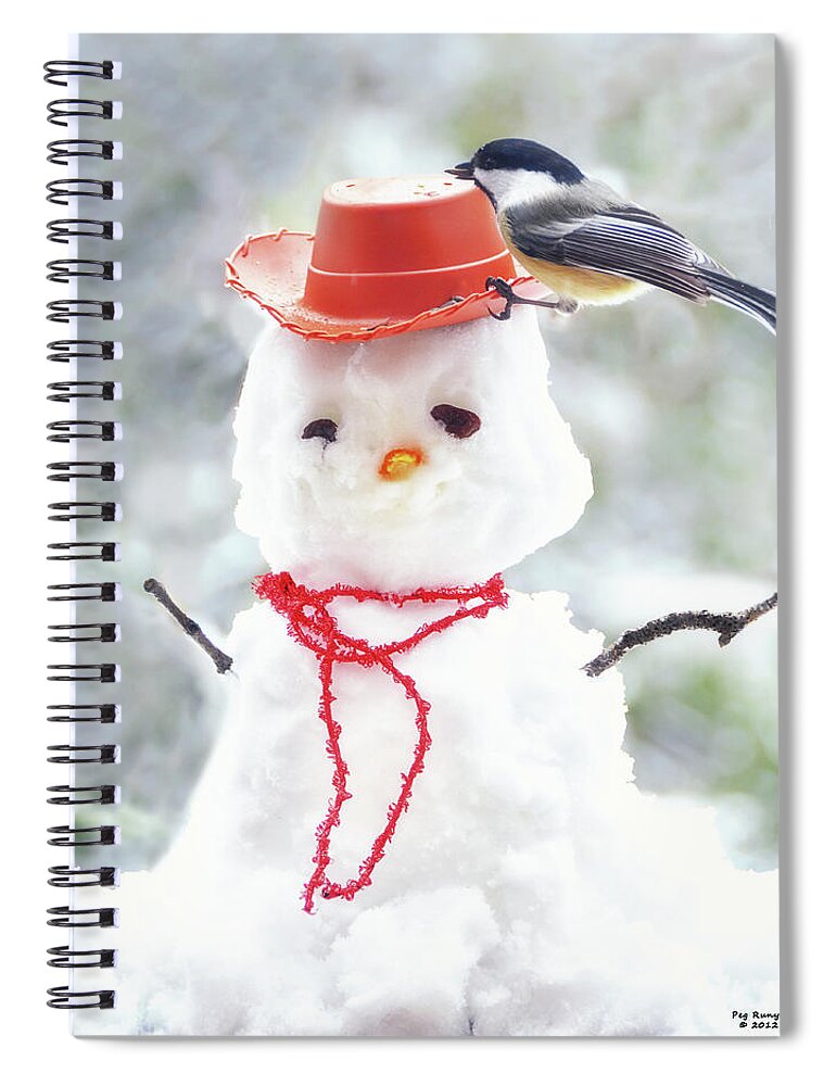 Chickadee Spiral Notebook featuring the photograph Sadies Snowman by Peg Runyan