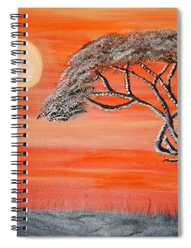 Tree Spiral Notebook featuring the painting Safari SunSet 2 by Suzanne Surber