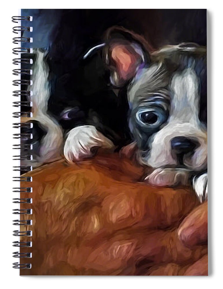 Safe In The Arms Of Love Spiral Notebook featuring the painting Safe In The Arms Of Love - Puppy Art by Jordan Blackstone