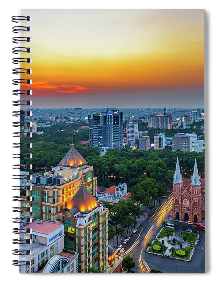 Ho Chi Minh City Spiral Notebook featuring the photograph Saigon Notre Dame Cathedral In The by Phung Huynh Vu Qui