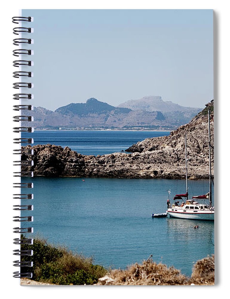 Island Of Rhodes Spiral Notebook featuring the photograph Sailboat at Anthony Quinn Bay by Lorraine Devon Wilke