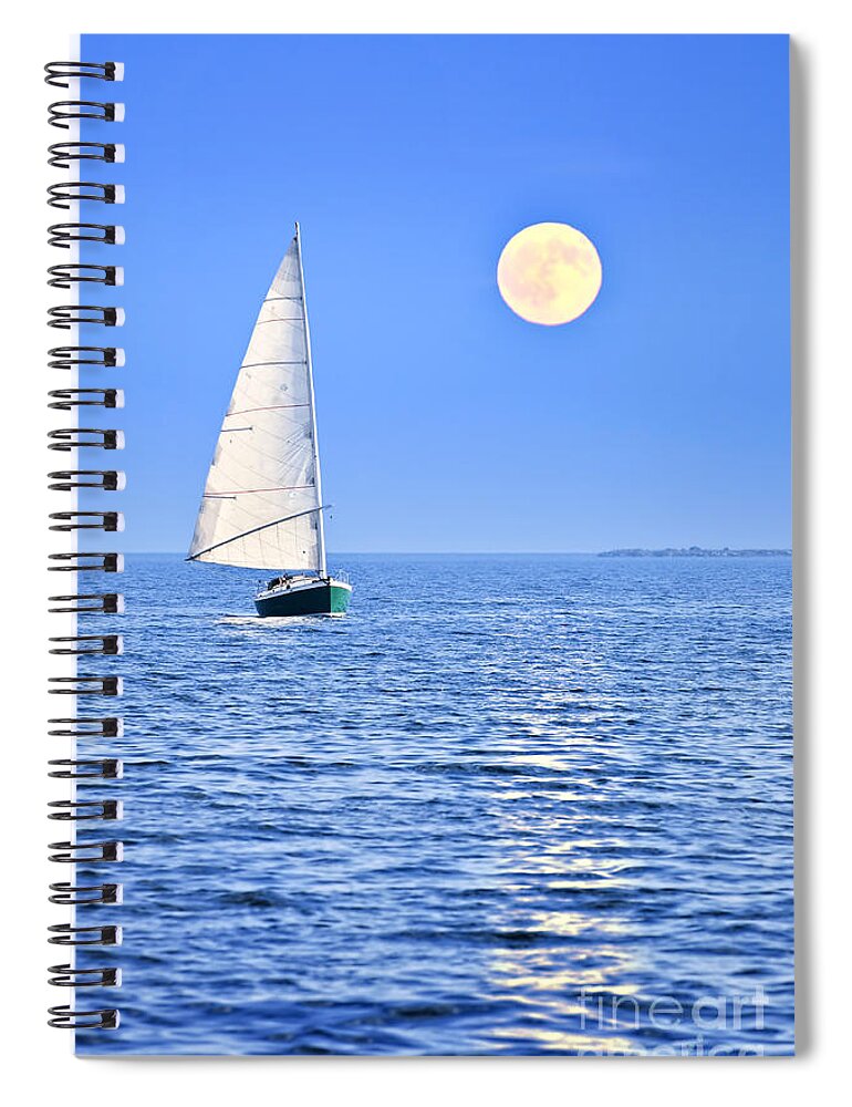 Sail Spiral Notebook featuring the photograph Sailing at full moon by Elena Elisseeva