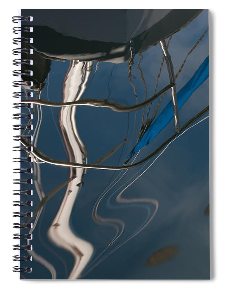 Sailboat Spiral Notebook featuring the photograph Sailboat Mast Reflections - Abstract by Jani Freimann