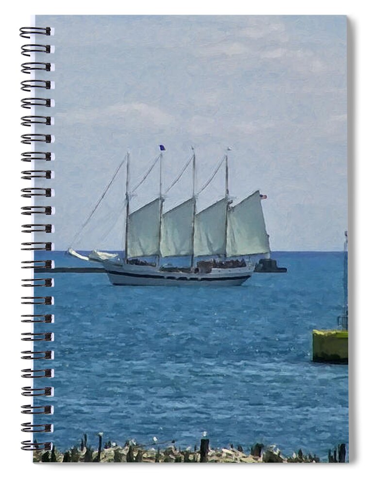 Landscape Spiral Notebook featuring the digital art sailboat on Lake Michigan by Flees Photos