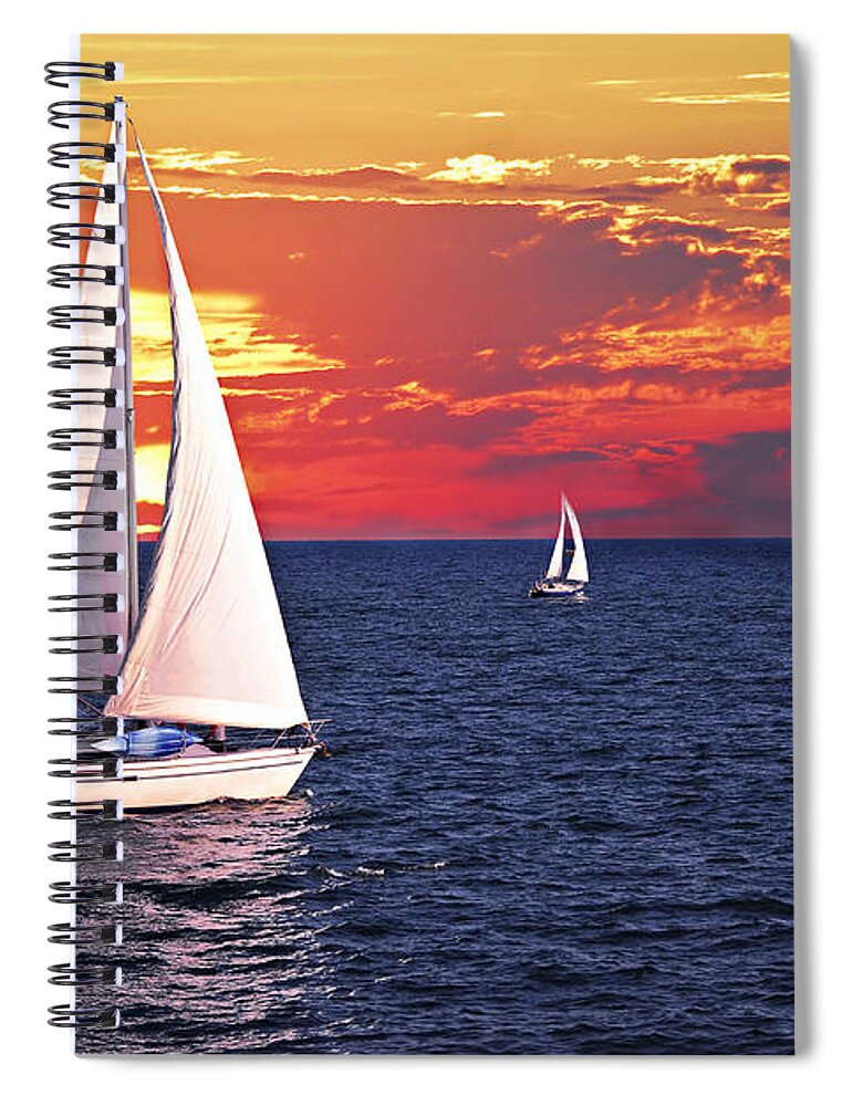 Boat Spiral Notebook featuring the photograph Sailboats at sunset by Elena Elisseeva