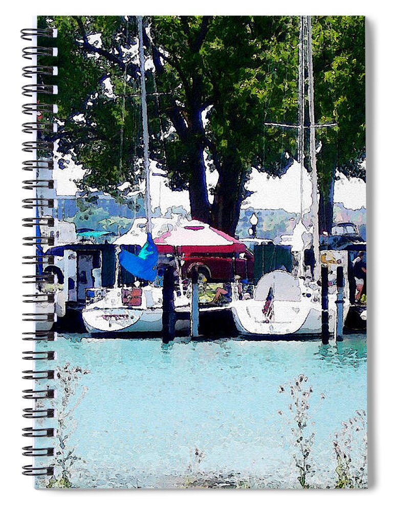 Sailboats Spiral Notebook featuring the photograph Sailboats Docked In Detroit by Phil Perkins