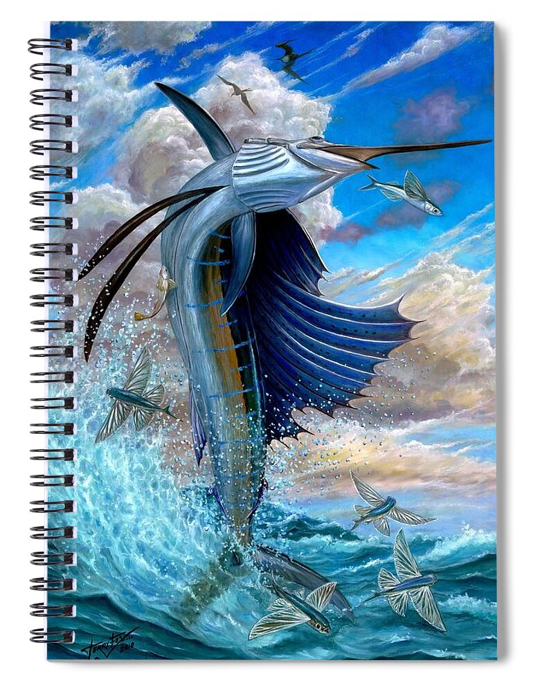 Sailfish Spiral Notebook featuring the painting Sailfish And Flying Fish by Terry Fox