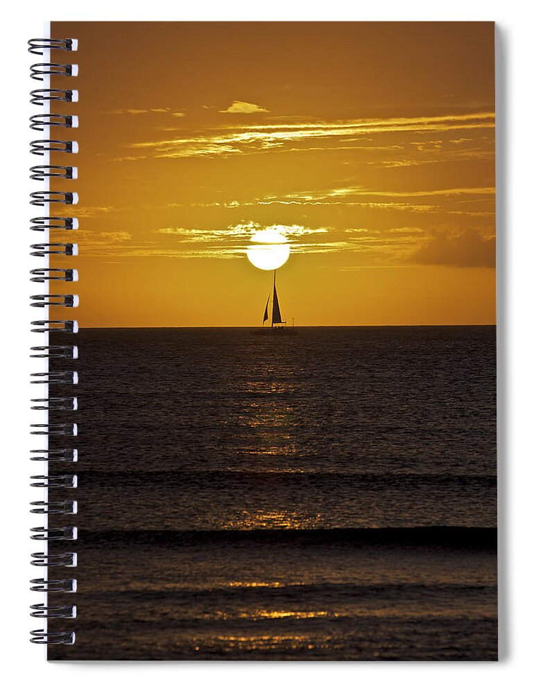 Aruba Spiral Notebook featuring the photograph Sailing at Sunset by David Letts