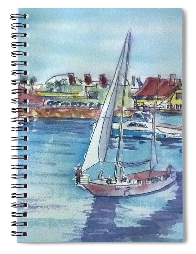 Watercolor Landscape Spiral Notebook featuring the painting Sailing by Shoreline Village by Debbie Lewis