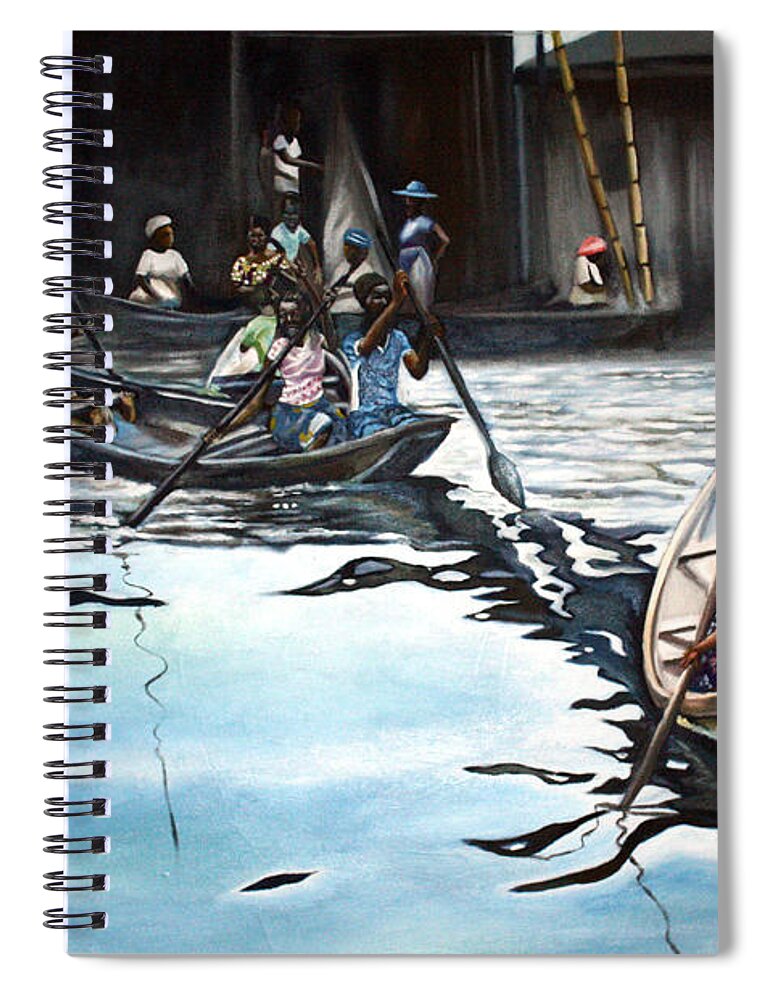 Blue Spiral Notebook featuring the painting Sailing Time by Olaoluwa Smith