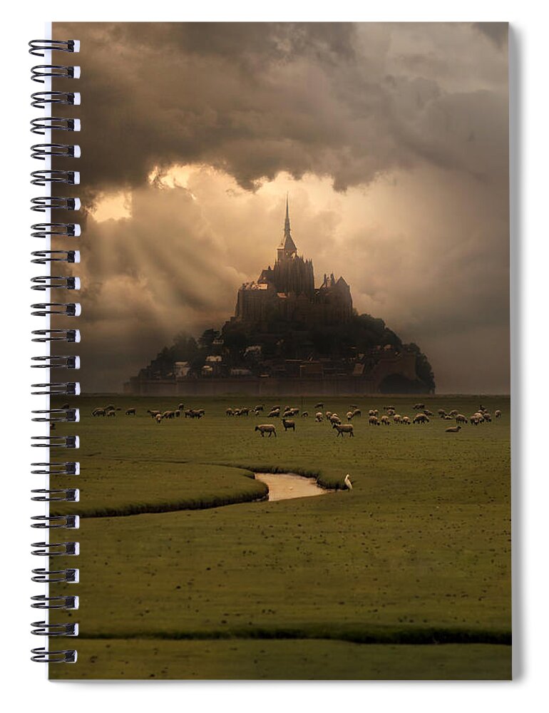 Church Spiral Notebook featuring the photograph Saint Michel in the evening sun by Jaroslaw Blaminsky