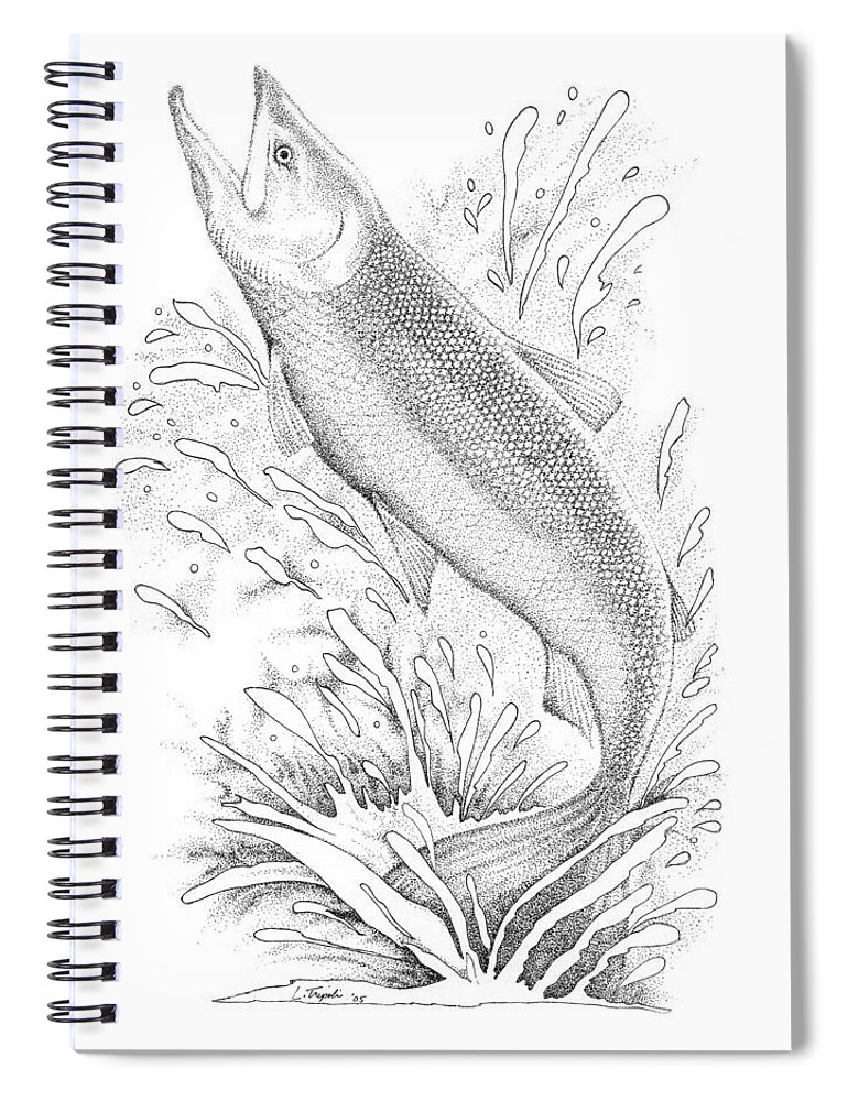 Wildlife Spiral Notebook featuring the drawing Salmon by Lawrence Tripoli