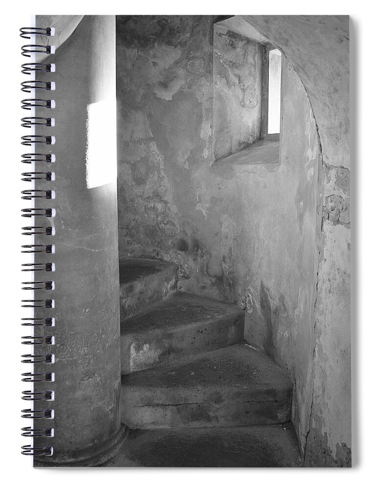 San Christobal Spiral Notebook featuring the photograph San Christobal Staircase- Black and White by Shanna Hyatt