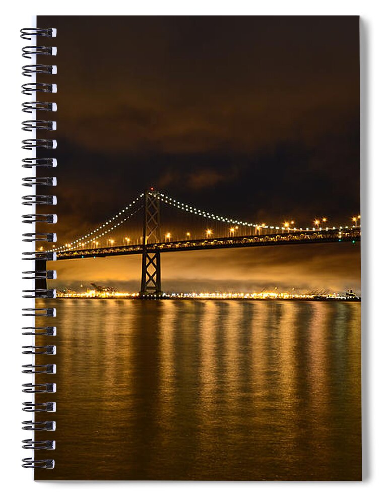 Skyline Spiral Notebook featuring the photograph San Francisco - Bay Bridge at Night by Carlos Alkmin