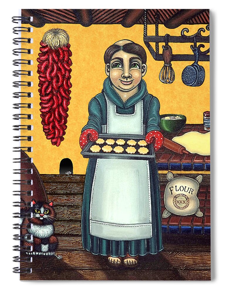 Folk Art Spiral Notebook featuring the painting San Pascual Making Biscochitos by Victoria De Almeida