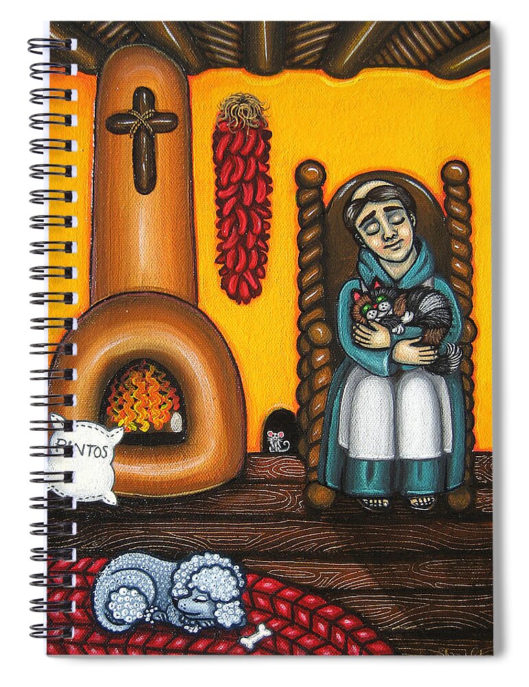 Folk Art Spiral Notebook featuring the painting San Pascuals Nap by Victoria De Almeida