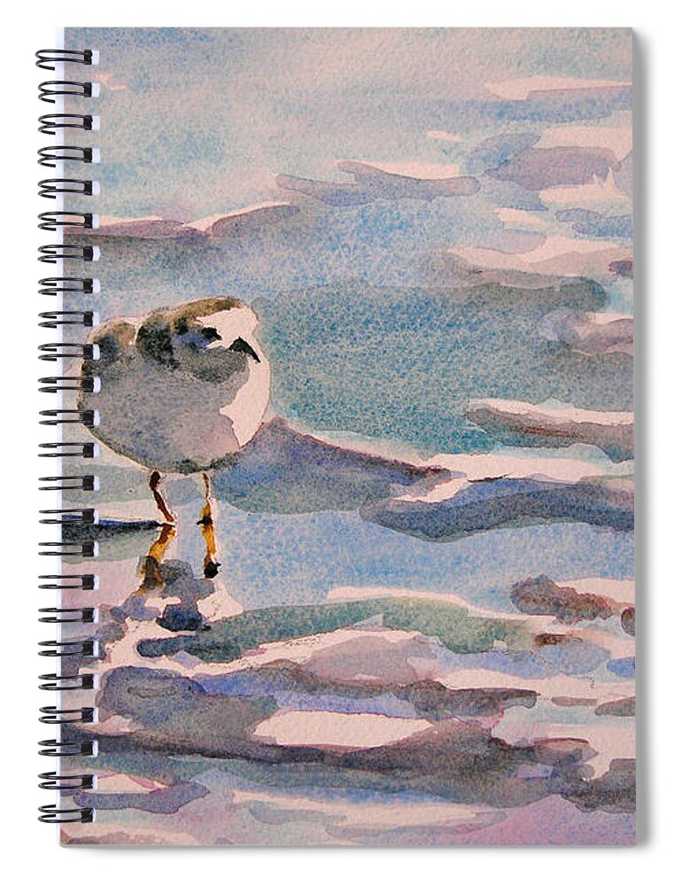 Art Spiral Notebook featuring the painting Sandpiper and seafoam 3-8-15 by Julianne Felton