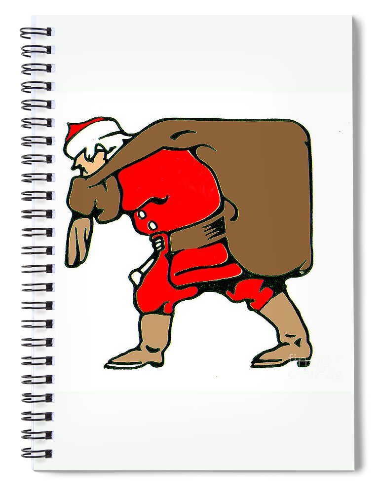 Christmas Spiral Notebook featuring the digital art Santa and his bag of toys by Art MacKay