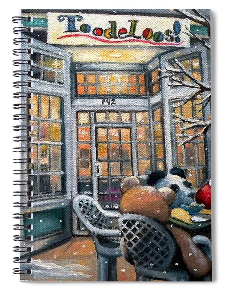 Toys Spiral Notebook featuring the painting Santa At Toodeloos Toy Store by Eileen Patten Oliver