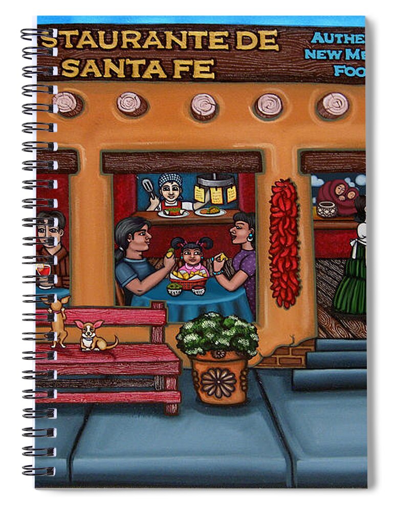 Folk Art Spiral Notebook featuring the painting Santa Fe Restaurant TYLER by Victoria De Almeida