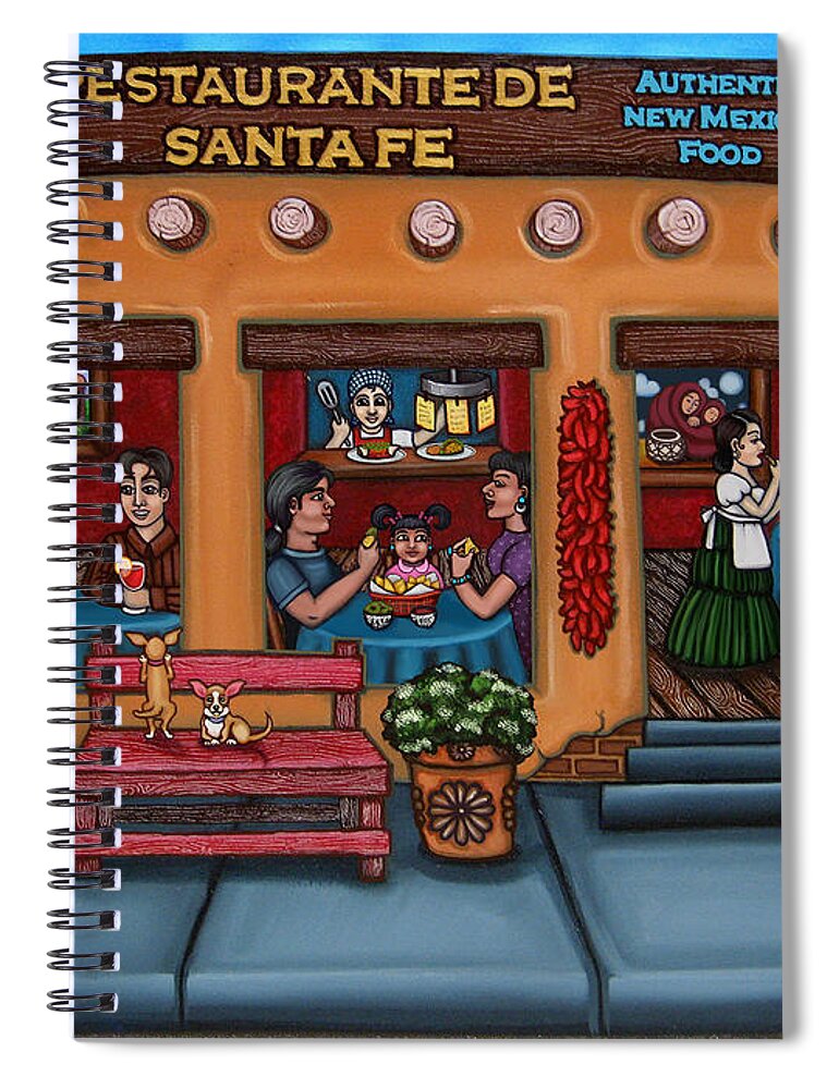 Folk Art Spiral Notebook featuring the painting Santa Fe Restaurant by Victoria De Almeida