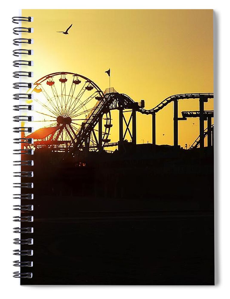 Beach Spiral Notebook featuring the photograph Santa Monica Pier Sunset by Steve Ondrus