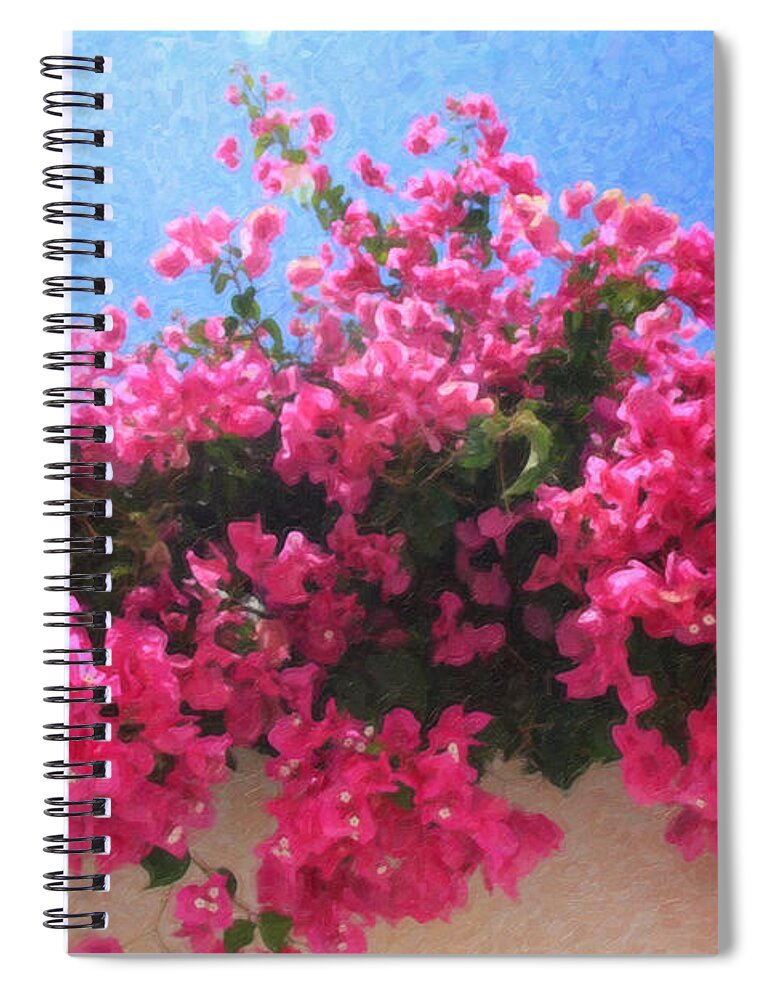 Oia Santorini Spiral Notebook featuring the painting Santorini Flowers Grk1113 by Dean Wittle