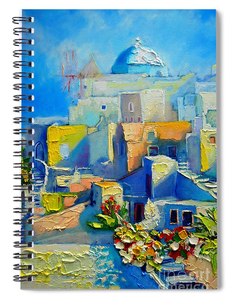 Santorini Spiral Notebook featuring the painting Santorini Light by Ana Maria Edulescu