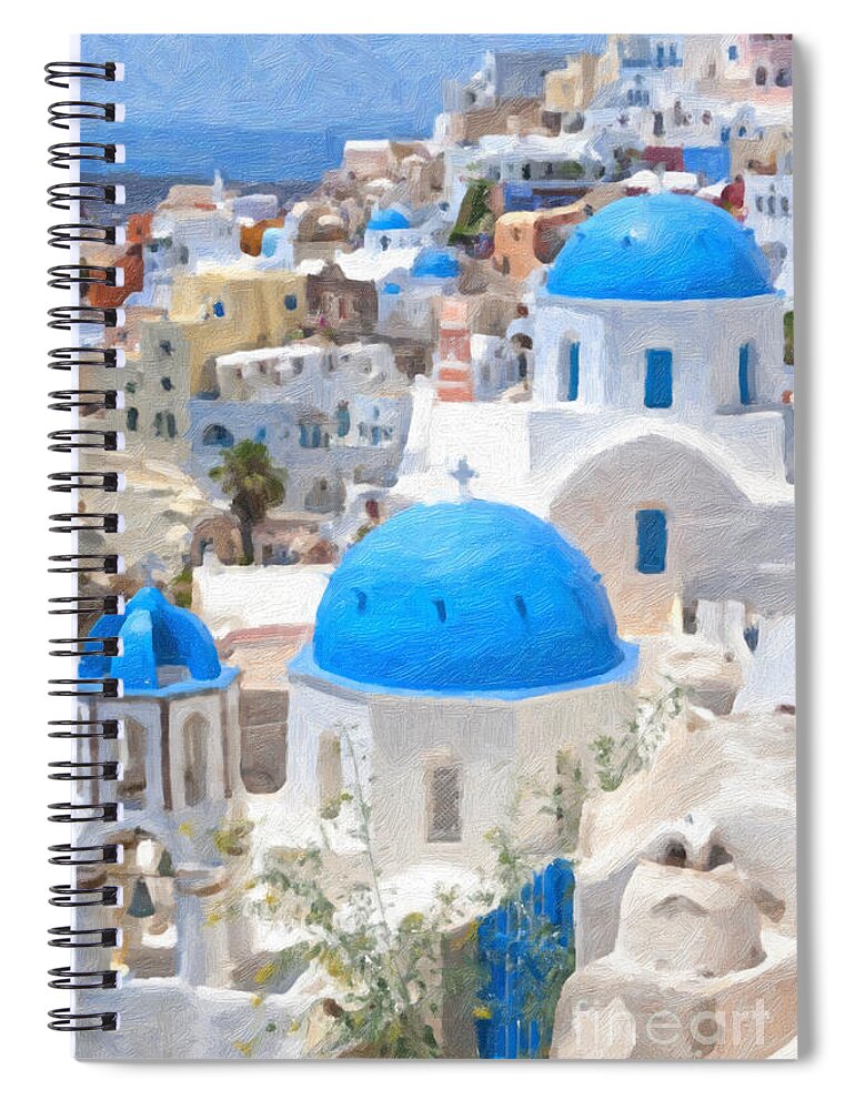 Greece Spiral Notebook featuring the painting Santorini Oil Painting by Antony McAulay