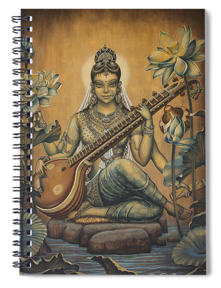 Sarasvati Spiral Notebook featuring the painting Sarasvati Shakti by Vrindavan Das