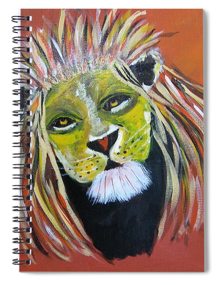 Majestic African Compassionate Gentle Strong Whimsical Reddish-orange Gold Spiral Notebook featuring the painting Savannah Lord by Sharyn Winters