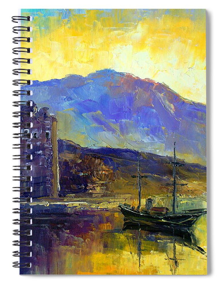 Harbour Spiral Notebook featuring the painting Scottish impression by Luke Karcz
