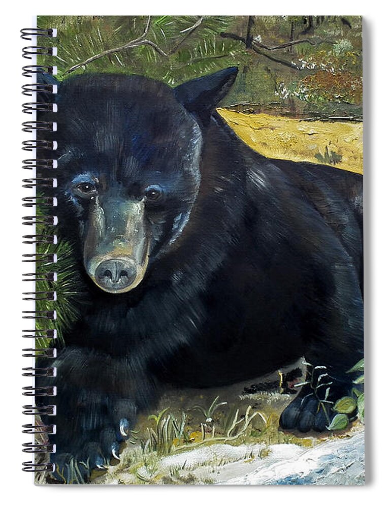 Black Bear Spiral Notebook featuring the painting Scruffy - Black Bear - unsigned by Jan Dappen