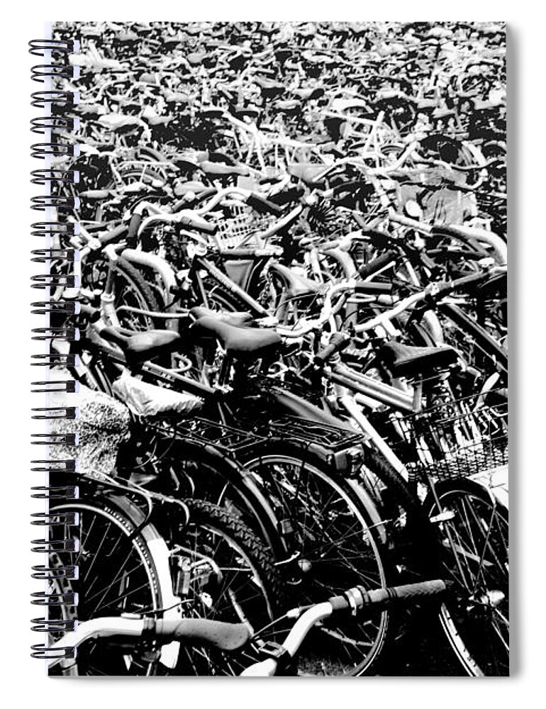 Bikes Spiral Notebook featuring the photograph Sea of Bicycles 3 by Joey Agbayani
