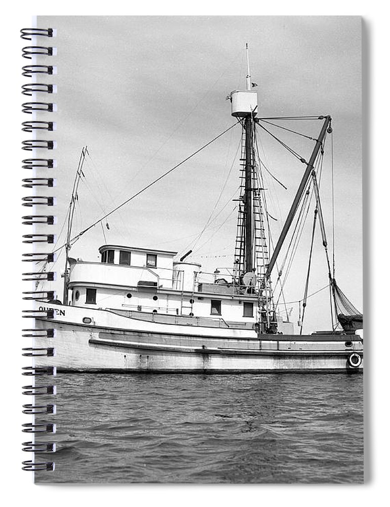  Harbor Spiral Notebook featuring the photograph Purse seiner Sea Queen Monterey harbor California fishing boat purse seiner by Monterey County Historical Society