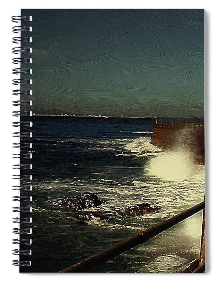 Sea Spiral Notebook featuring the painting Sea Wall at Night by RC DeWinter