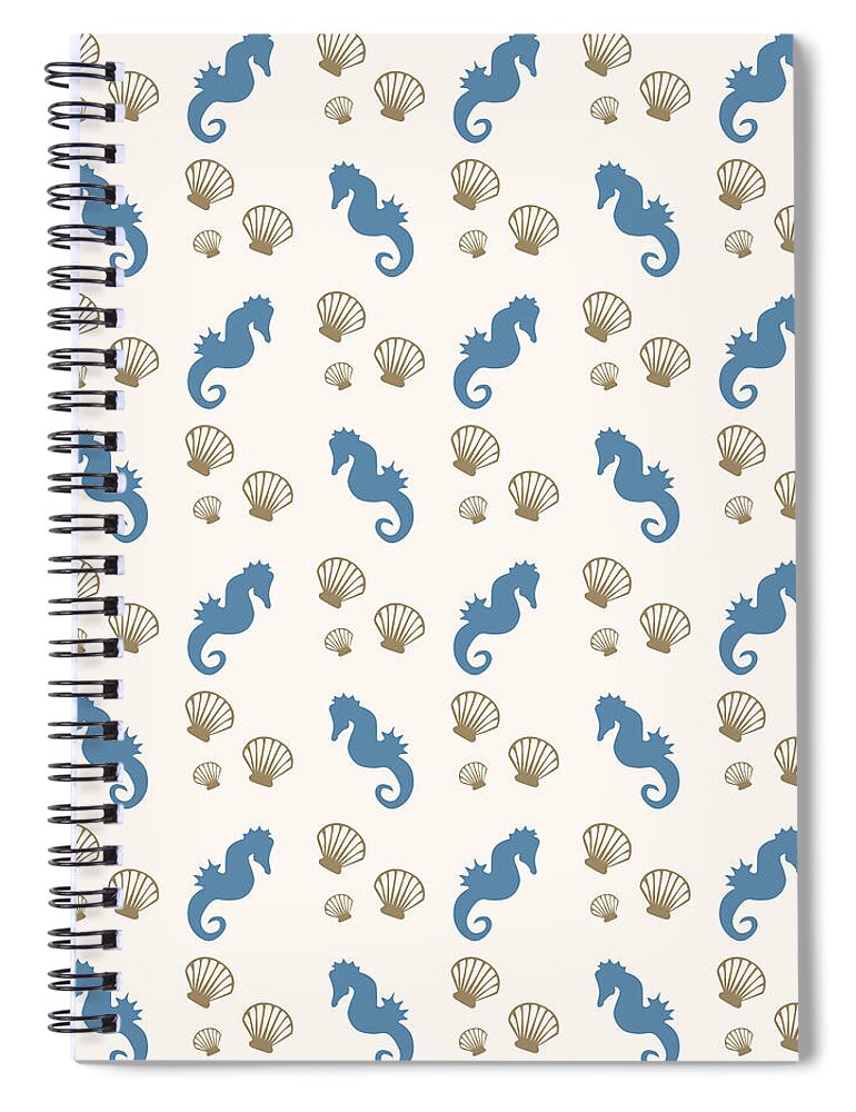Seahorse Spiral Notebook featuring the mixed media Seahorse and Shells Pattern by Christina Rollo