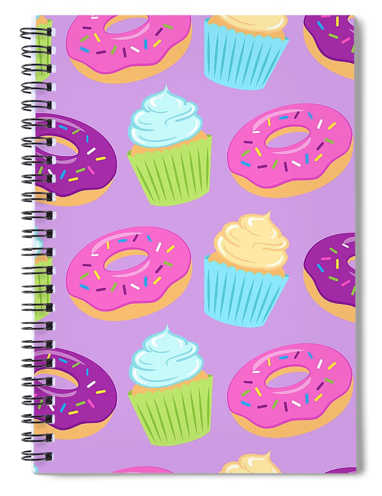 Art Spiral Notebook featuring the digital art Seamless Colorful Pattern With Donuts by Ekaterina Bedoeva