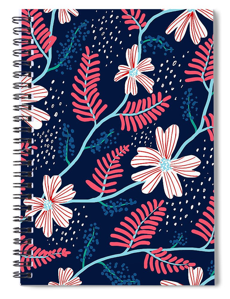 Flowerbed Spiral Notebook featuring the digital art Seamless Floral Pattern by Flovie