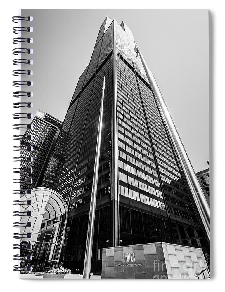 America Spiral Notebook featuring the photograph Sears Willis Tower Chicago Black and White Picture by Paul Velgos