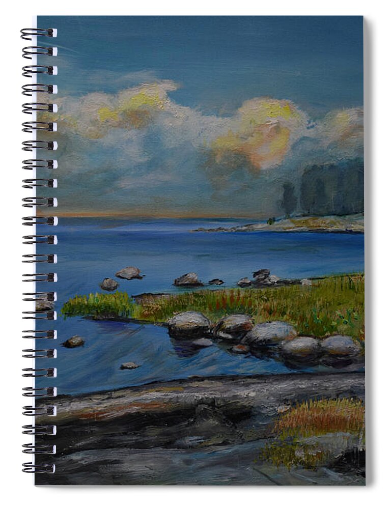 Raija Merila Spiral Notebook featuring the painting Seascape from Hamina 2 by Raija Merila