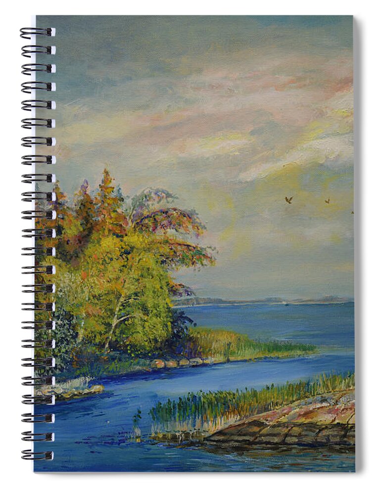 Raija Merila Spiral Notebook featuring the painting Seascape from Hamina 3 by Raija Merila