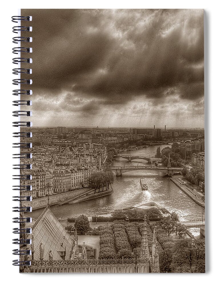 Seine Paris Notre Dame Spiral Notebook featuring the photograph Seine from Notre Dame by Michael Kirk
